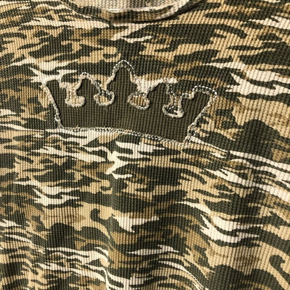 Gap Kids Camo Waffle Knit Thermal Long Sleeve Shirt Crown Logo Green XXL 14-16 - Picture 2 of 9